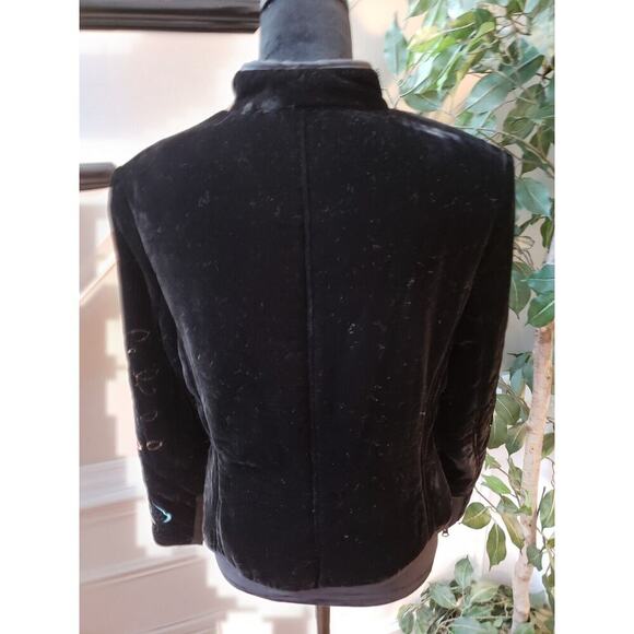 Harve Benard Womens Black Velvet Floral Embroidered Sequin Zip Blazer Jacket 10P - Picture 10 of 14
